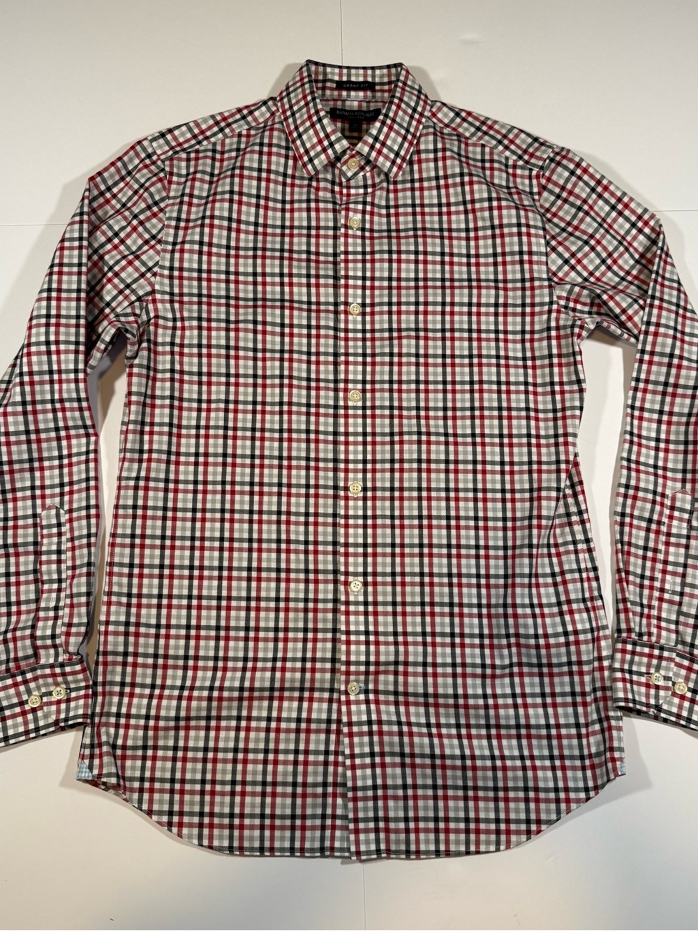Banana Republic Grant Fit No-Iron Plaid Cotton Dress Shirt sz M: 15-15 1/2 32/33